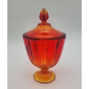 L.E. Smith Moon and Stars Pedestal Compote Candy Dish Amethyst Rare Color